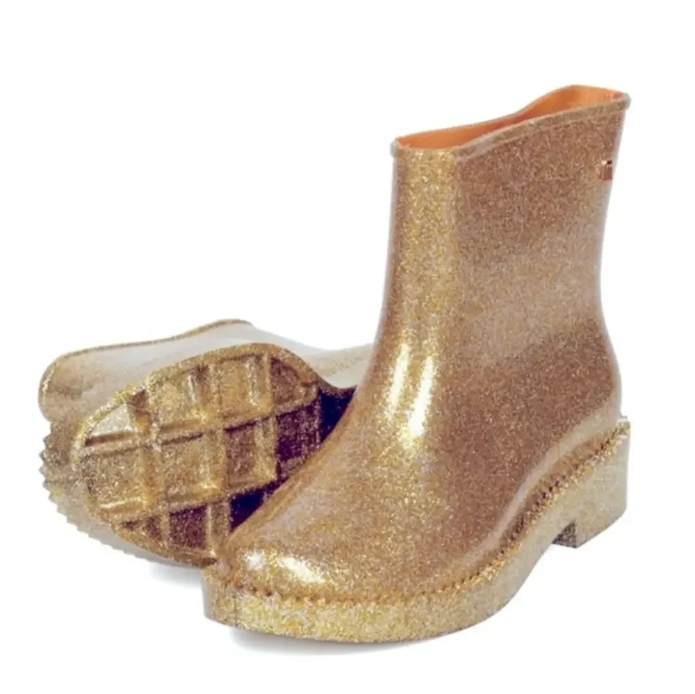 🔴 3/$15 Melissa Rain Drop Jelly Boot – Gold Glitter Waterproof Statement 5 US
